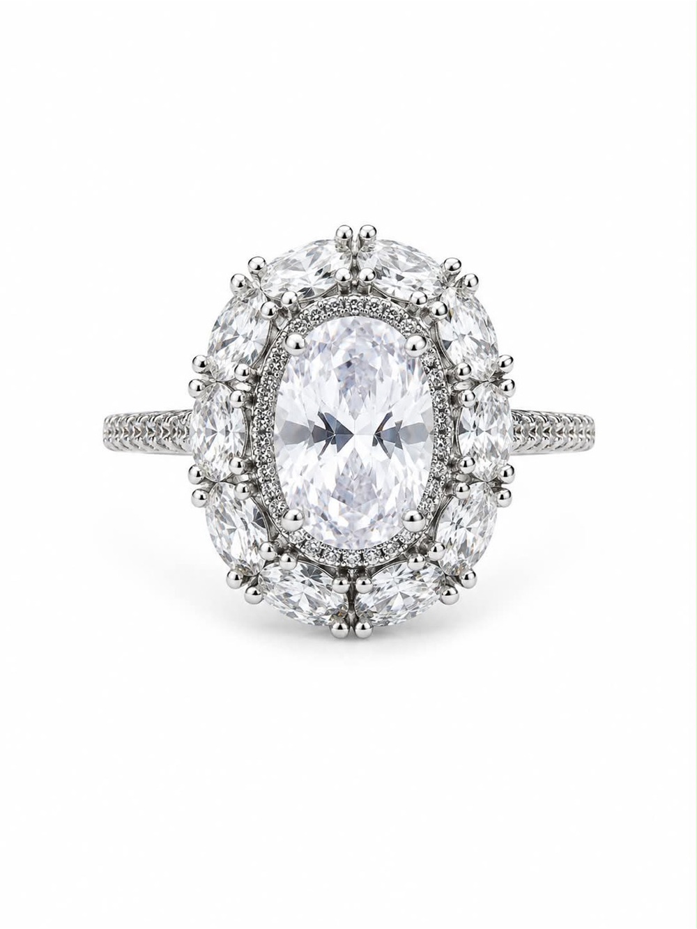 Oval Halo Statement Ring in White - Designer Style